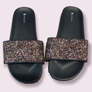 ⭐️ Girls J. Crew Crewcuts navy blue slides glitter strap size 3